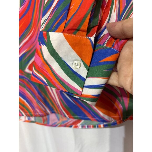 Vilagallo Womens Multicolor Abstract Print V-Neck Blouse Size 42 With Buttoned - Picture 7 of 8
